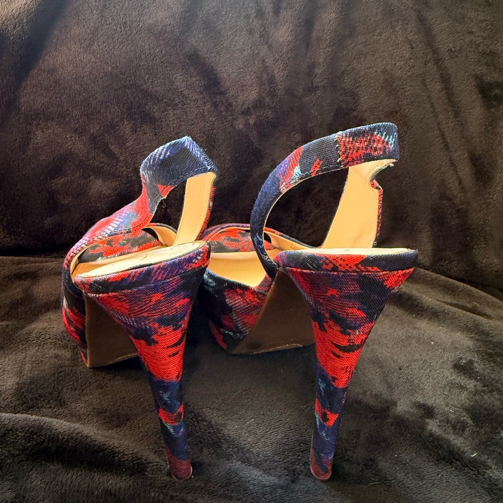 Like new! Jessica Simpson 'Sabella' Slingback Shoes floral graphic blue red - Picture 3 of 7
